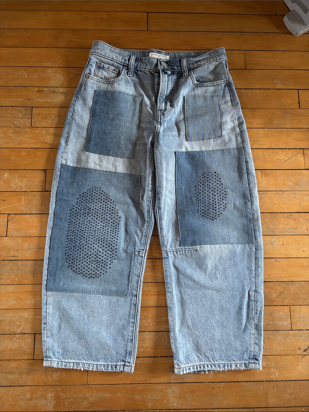 NWOT Banana Republic Light Blue Patchwork Cropped High Rise Barrel Jeans